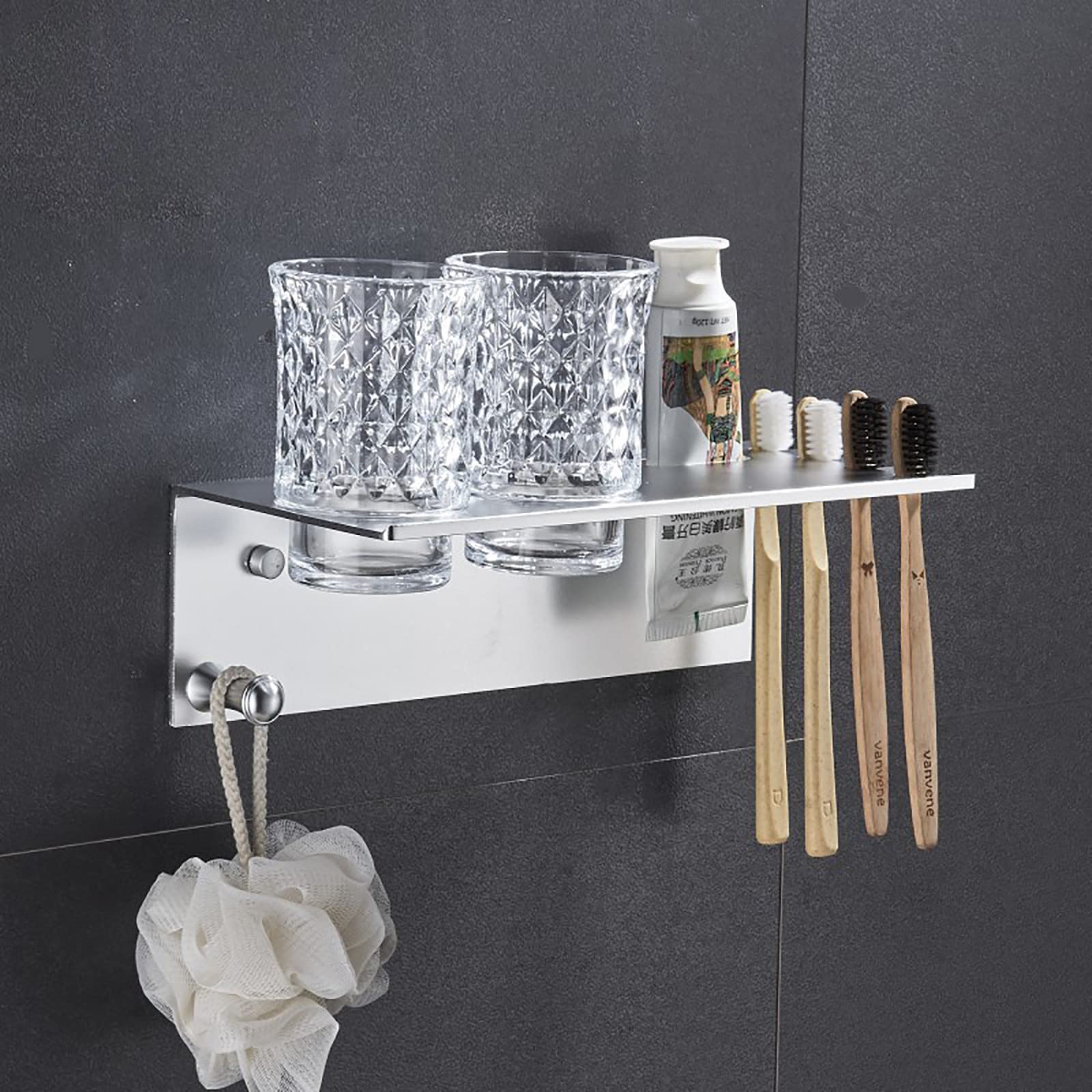 Porta Cepillo de Dientes, Soporte Cepillo de Dientes Eléctrico, Pared Estuche Cepillo Dientes con 4 Ranuras para Cepillos, Organizador Baño Aluminio Sin Taladro para Baño Plata