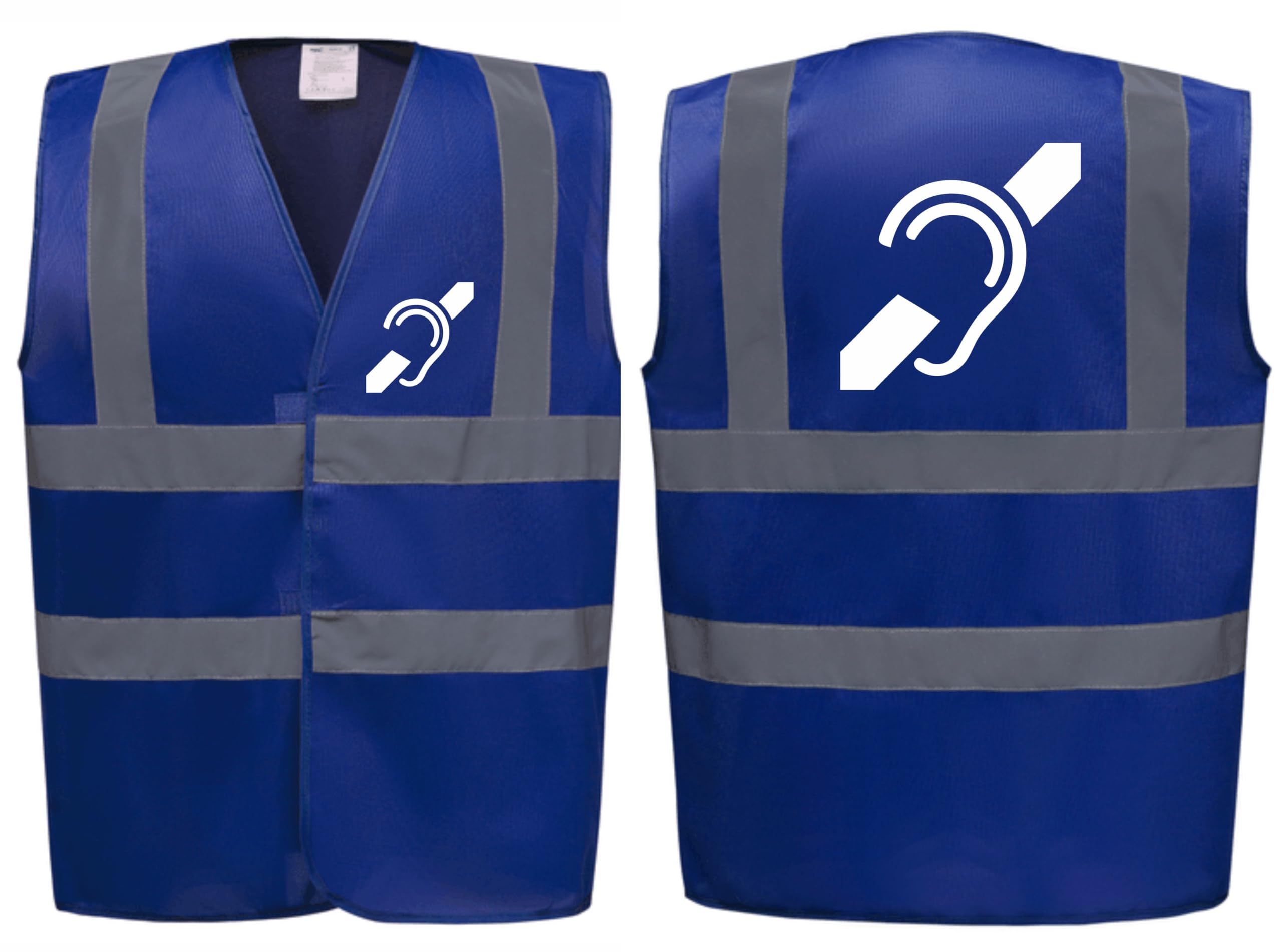 Brook Hi Vis Premium Safety Vest – DEAF Logo Printed Front & Back, High Visibility Waistcoat for Workwear, Available in 14 Vibrant Colours (UK, Alpha, S, Regular, Regular, Standard, Blue)