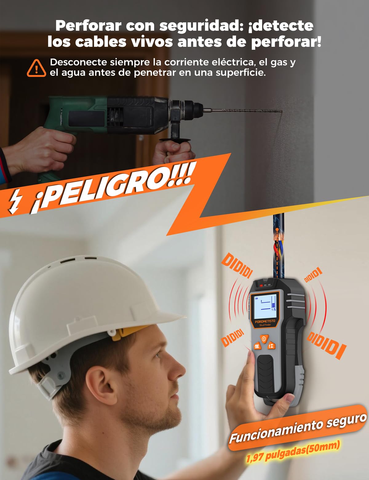 Detector Cables y Tuberias 6 en 1,Profundidad Detección de 20 a 120 mm,Detecta Etales,Tuberías,Tubos de Cobre,Cables,Objetos,Materiales Magnéticos y No Magnéticos,para Profesionales y Bricolaje.