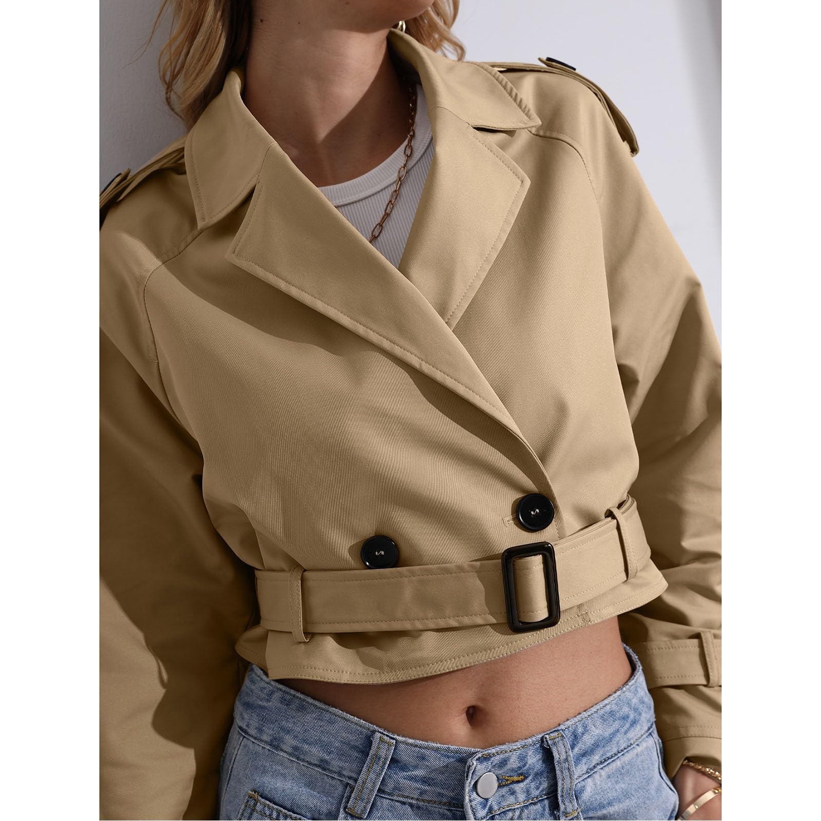 Genérico Gabardina Corta Mujer Trench Abrigos Elegante Chaqueta Primavera Talla Grande Cazadoras Ropa Casual Gabardinas Otoño Invierno De Entretiempo con Bolsillo Abrigo