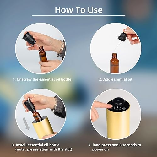 Miniatura 6 de Difusor de aceite esencial sin agua para el hogar, funciona con pilas, difusor de aroma inalámbrico con temporizador y 3 niveles de niebla, difusor