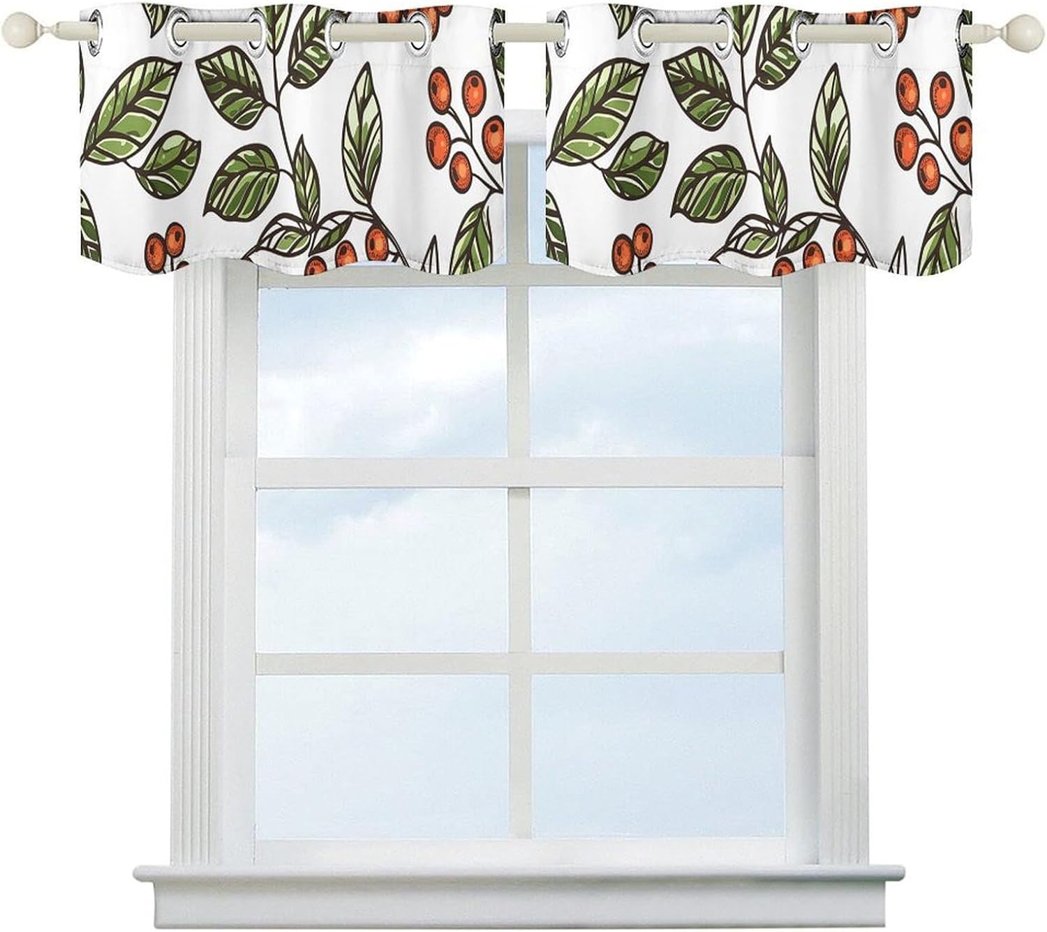 Leaves in Doodle Style Valance for Windows, 2 Pack Kitchen Curtains Modern Home Decor, Soft Blackout Window Curtains for Living Room & Bedroom, 18 X 52 Inch