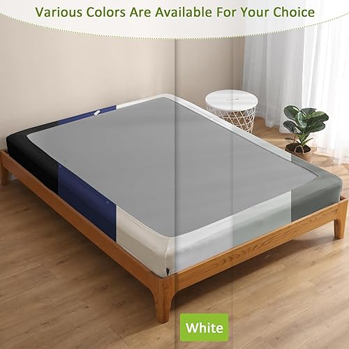 Miniatura 8 de Bedecor Funda de somier dividido de 4 a 9 pulgadas, tamaño King, color blanco con tela de jersey elástica, funda de marco de cama envolvente