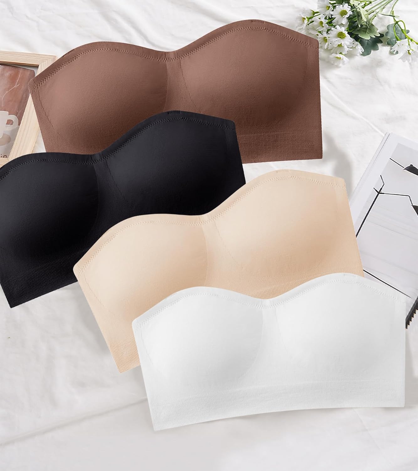 Strapless Bra for Women Wireless Padded Bandeau Bra Seamless Non-Slip Silicone Tube Top Push Up Bralette - Image 7