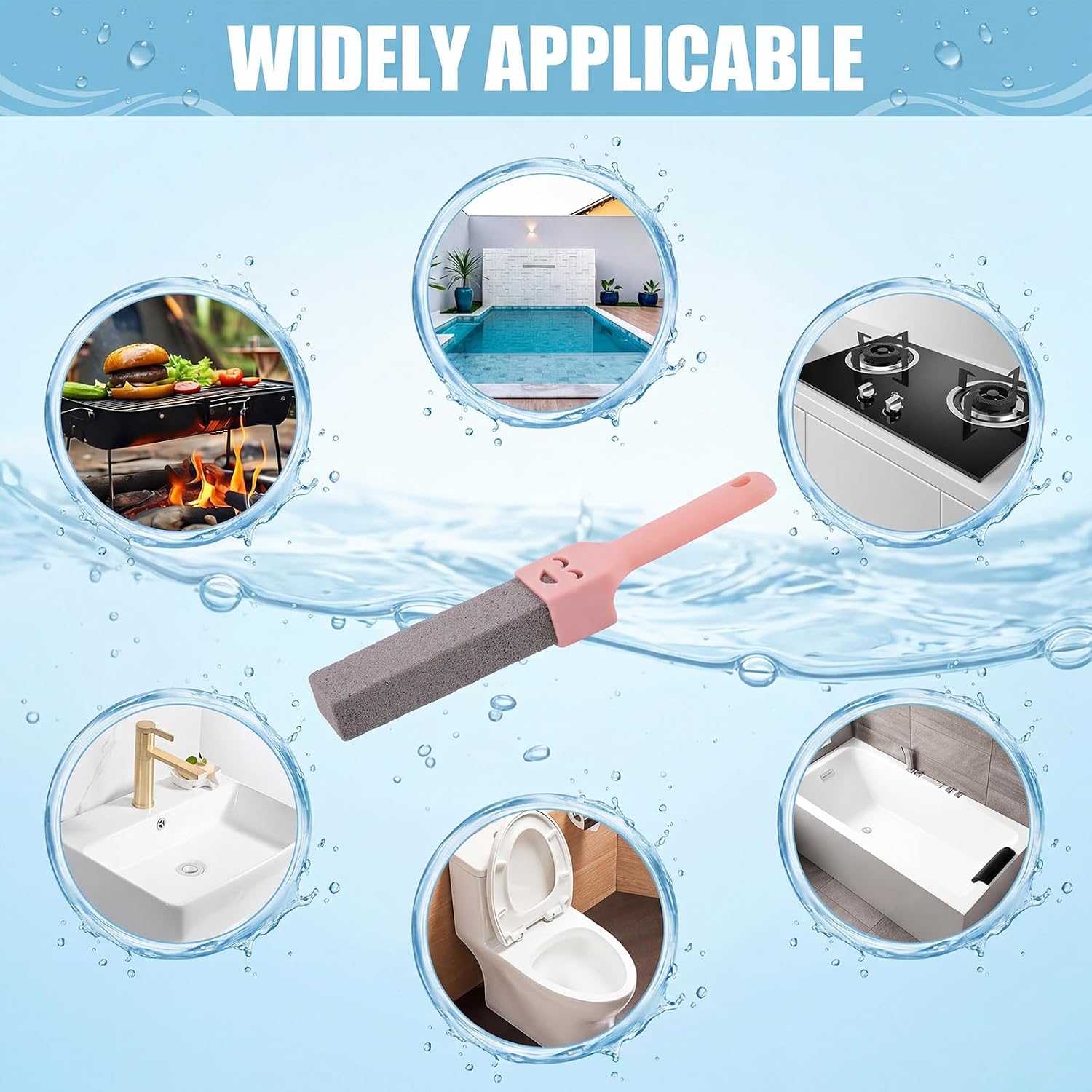 100 Pack Pumice Stone Stick with 10 Universal Handles, Powerful Grey Pumice Cleaning Sticks for Toilet, Bathroom, Sinks and Pool Tiles, Hard Limescale Remover