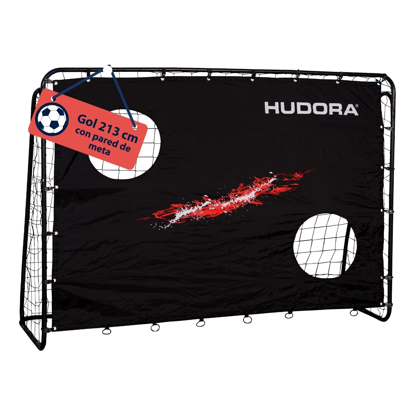HUDORA Soccer Goal Trainer with Target Wall - Sturdy Outdoor Soccer Goal for Kids & Adults - Goal Wall with Two Reinforced Shot Holes - Weatherproof Soccer Goal for Training & Leisure