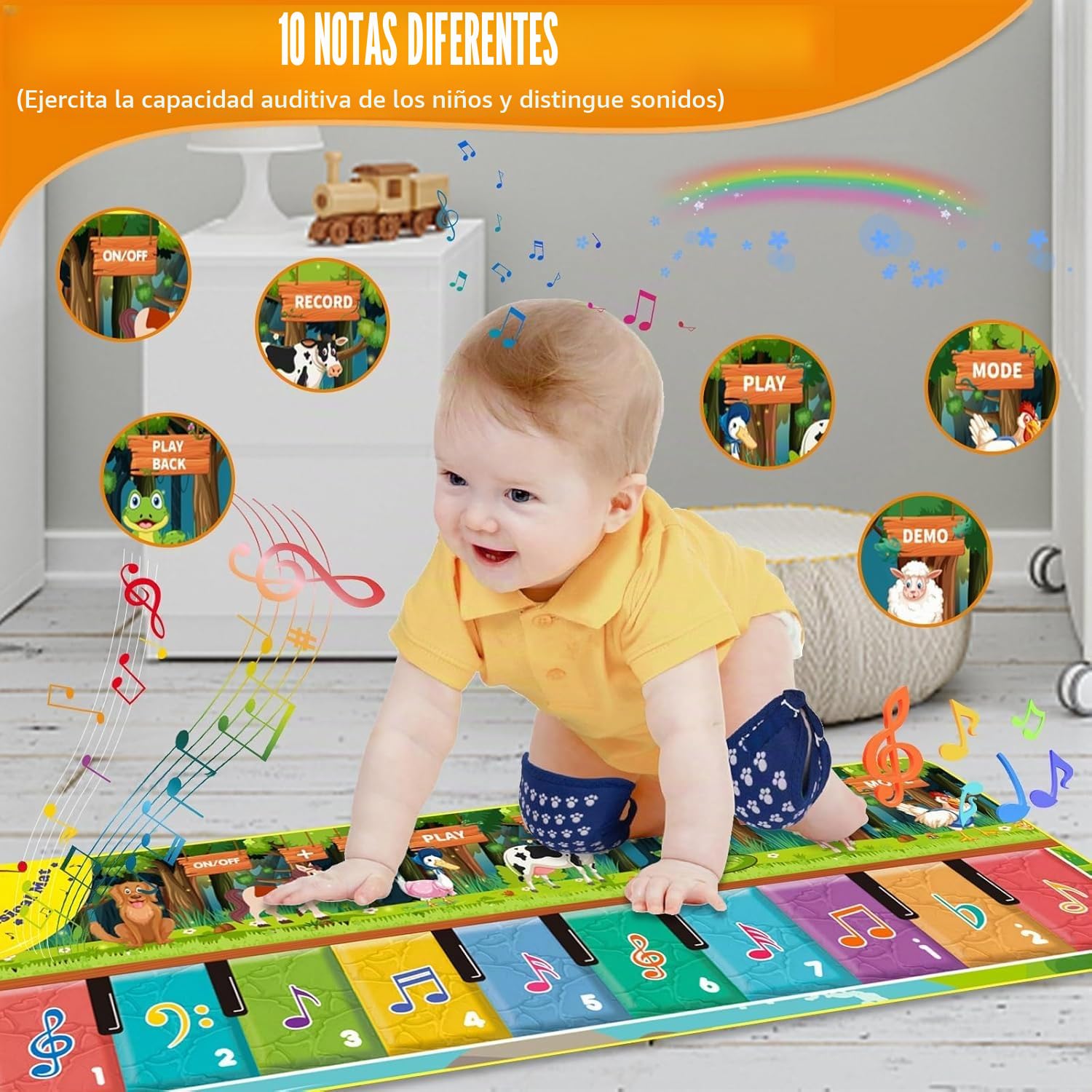 Alfombra Musical para Bebé, Alfombra de Música para Niños Pequeños, 110 x 36 cm, Alfombrilla de Juego de Música Niños y Niñas 3 4 5 6