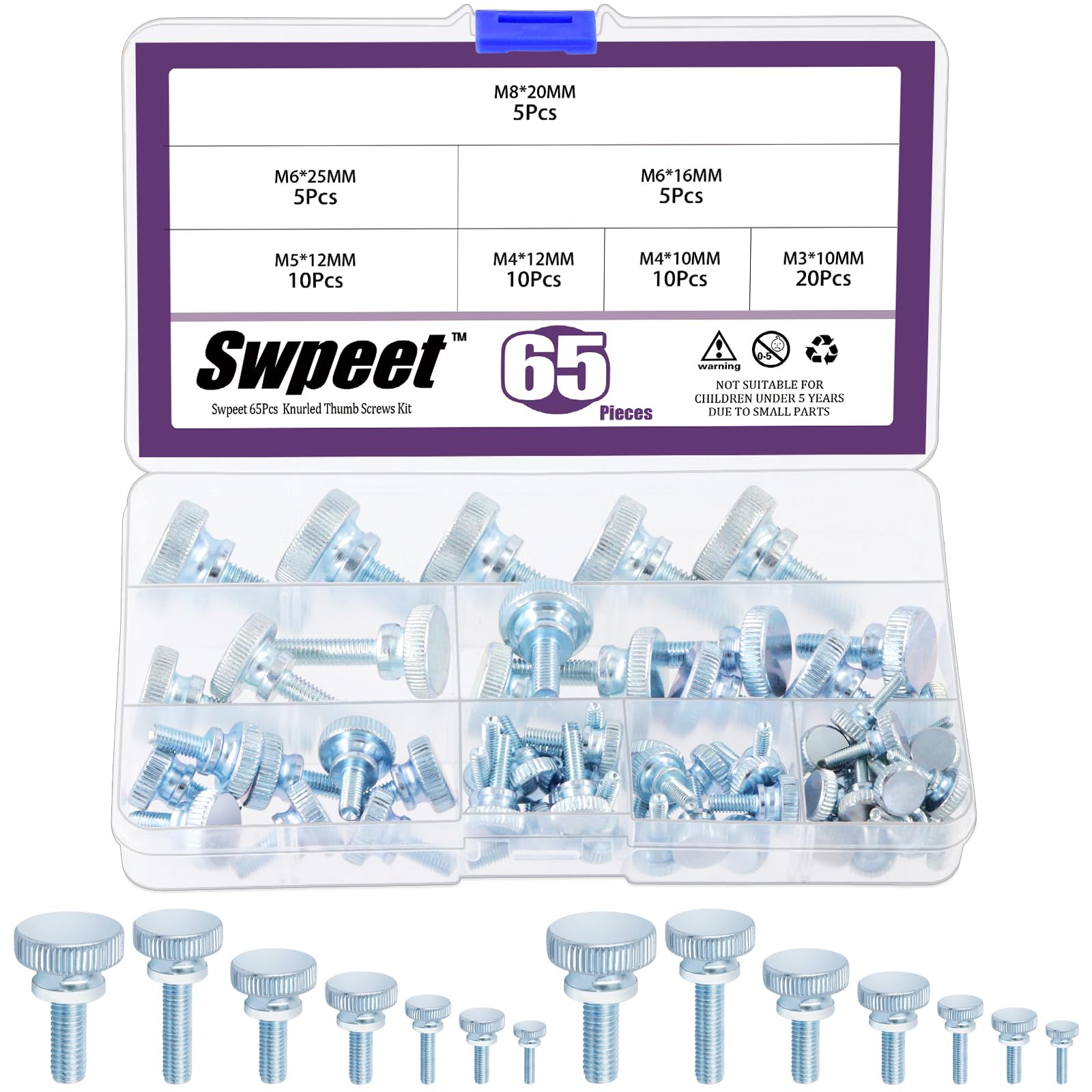 65 Pcs Thumb Screws Kit - Zinc Plated Knurled Fasteners -1 65 Pcs Thumb Screws Kit - Zinc Plated Knurled Fasteners -1