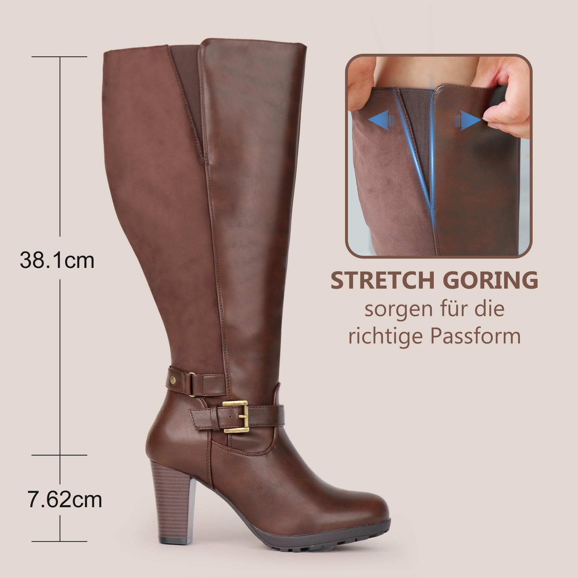 Botas de tacón alto con hebilla de tobillo para mujer, talla grande