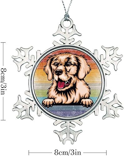 Miniatura 130 de Presa Canario Tree Decoration Ornament - Christmas Snowflake Ornament - Dog Lover Mom Gift Peeking Dog Snowflake Metal Ornaments for Xmas Tree LGBTQ