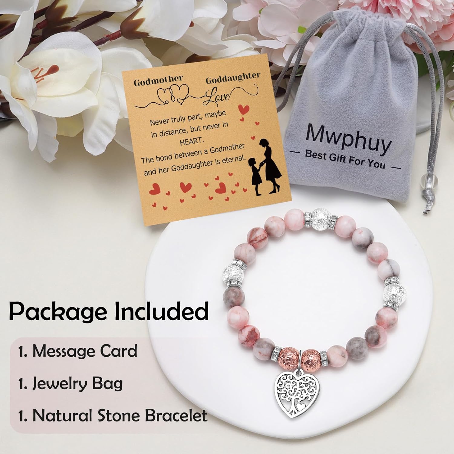 Mwphuy Goddaughter Bracelets Gifts from Godmother Godmother Goddaughter Bracelets Inspirational Birthday Gift for Her Godmom Gifts from Godchild Beaded Bracelet for Women Girls First Communion Gift - Image 7