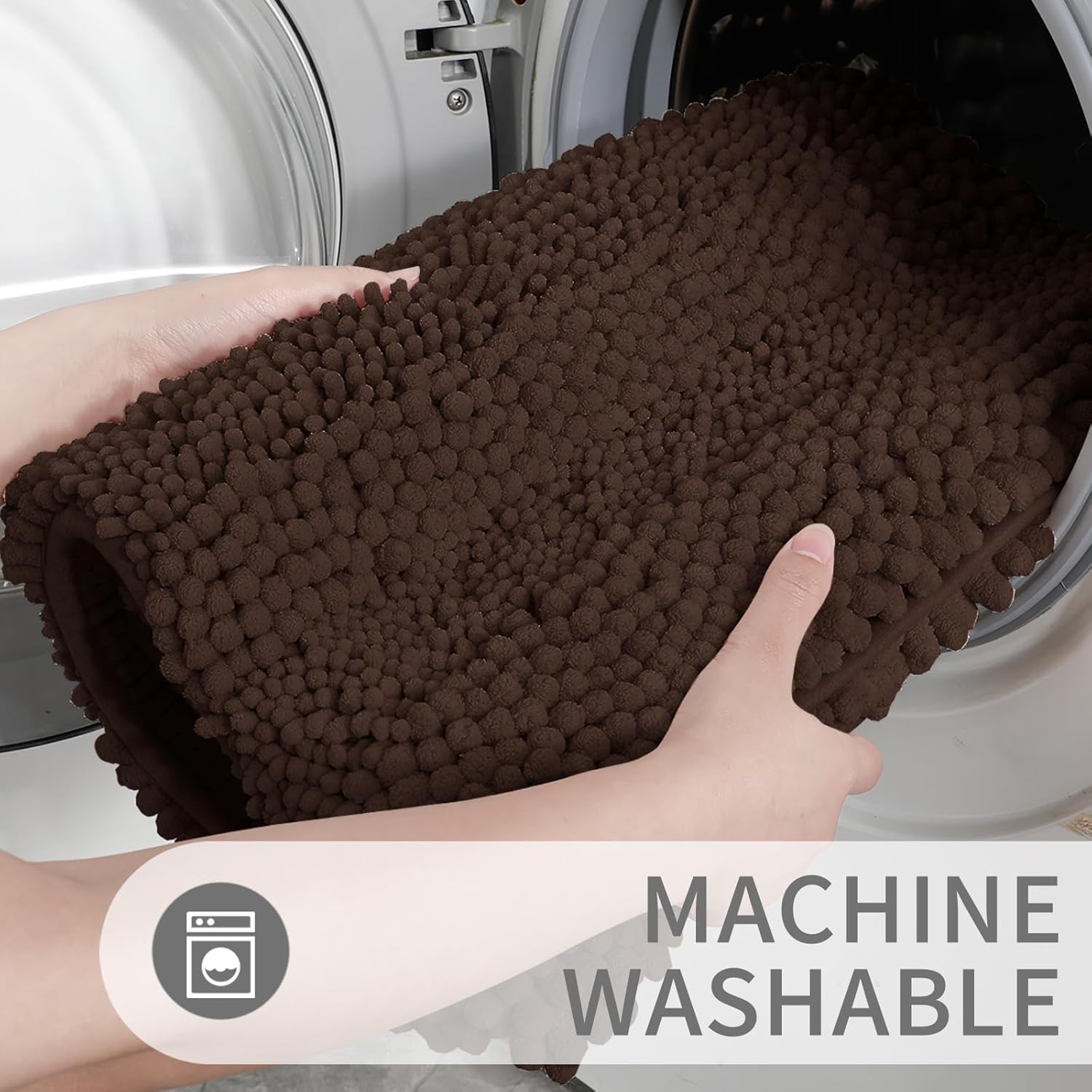 Yimobra Bathroom Rug Set 2 Piece, Soft Absorbent Chenille Bath Mat Set, Non Slip Machine Washable Quick Dry, Plush Shower Rugs for Bathroom Floor Sink Tub and Shower Outside, 32"x20"+24"x17", Brown - Image 7