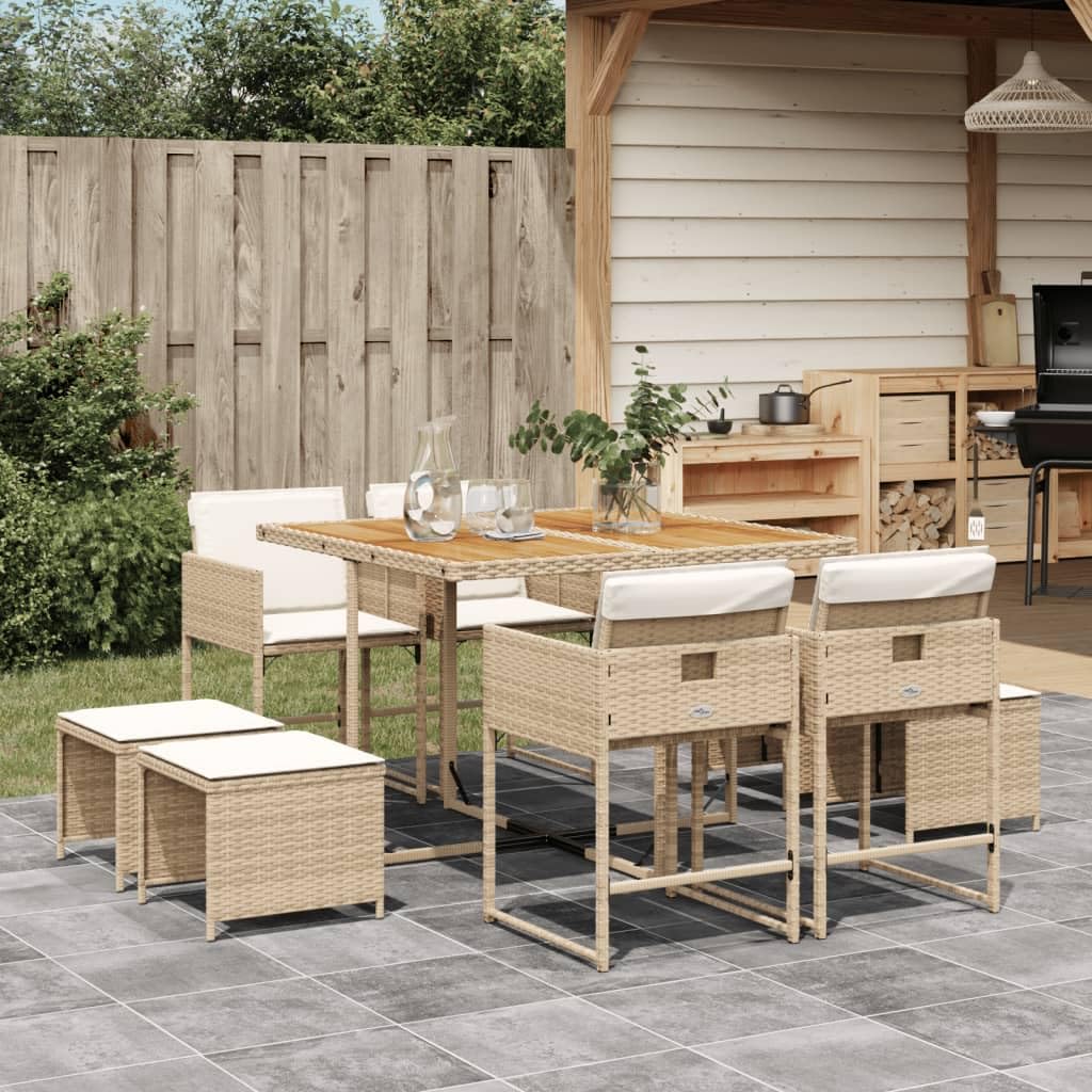 Gain de place extérieur : Set de salle à manger de jardin encastrable en rotin beige Homgoday