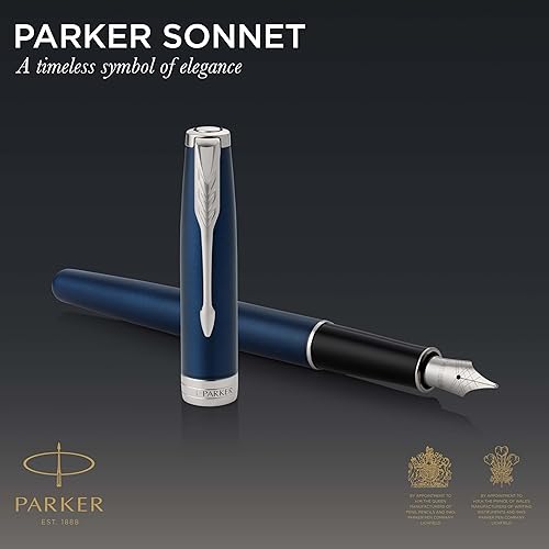 Miniatura 2 de PARKER Sonnet 1931473 pluma estilográfica laca roja con decoración dorada y punta fina Azul y cromo