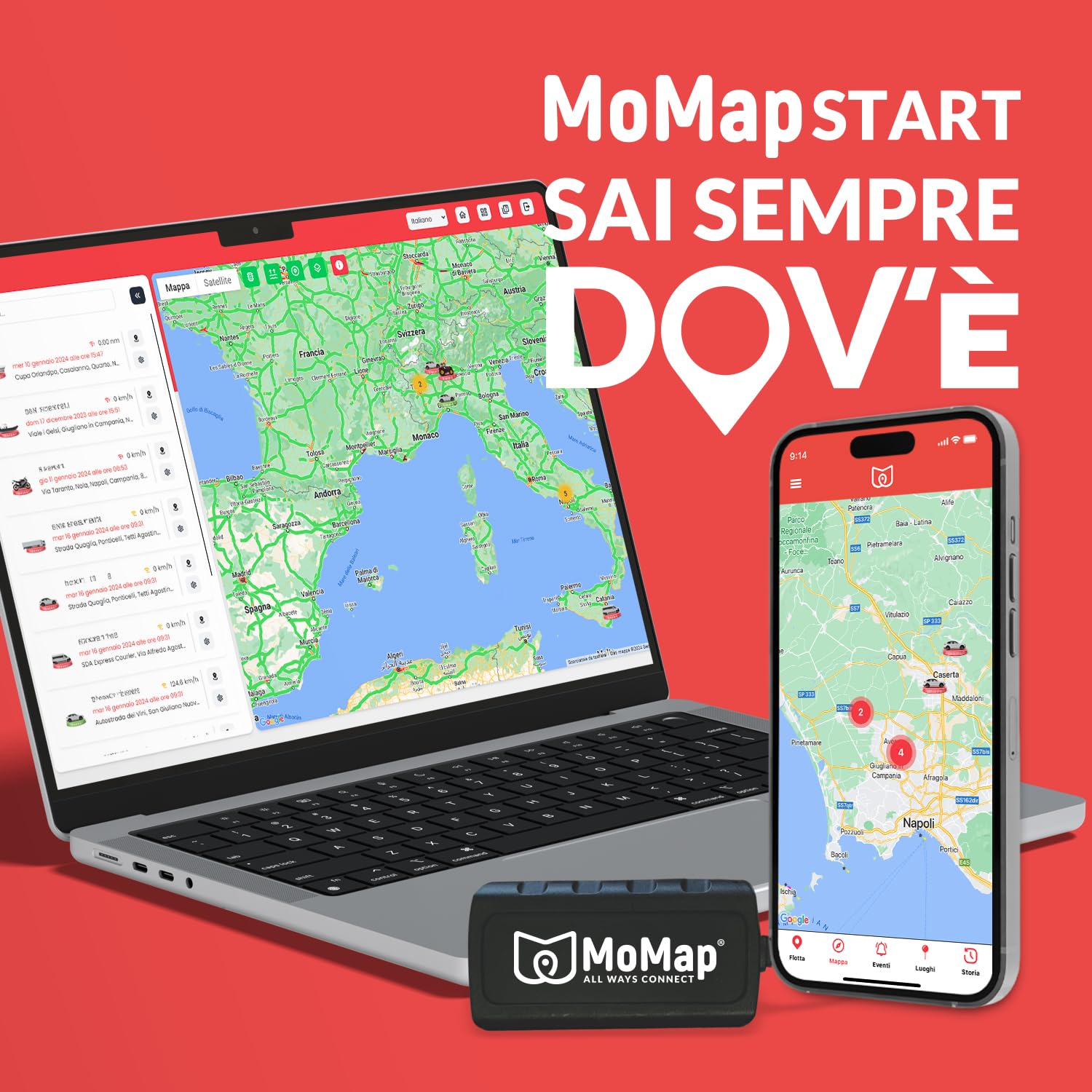MoMap Start 4G – GPS Tracker per Auto e Moto | Blocco Automatico dell’avviamento dopo 30 secondi | Monitoraggio dello Stato della Batteria | App 100% Italiana e Supporto Clienti 100% Italiano