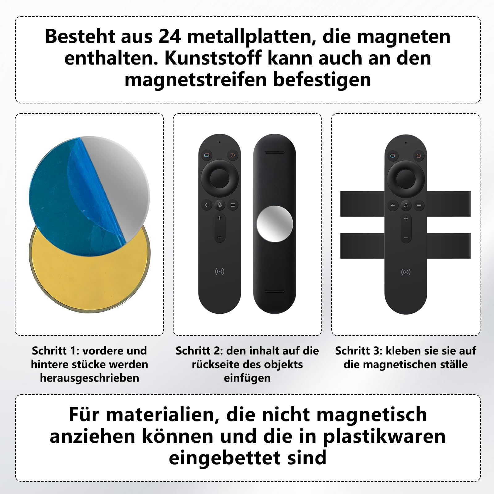 24 Stück Magnetstreifen Magnetklebeband Selbstklebend Stark 150x25x2xmm, 24 Stück Metallplättchen Selbstklebend Set 40mm,Zuschneidbar,mit Kleberückseite