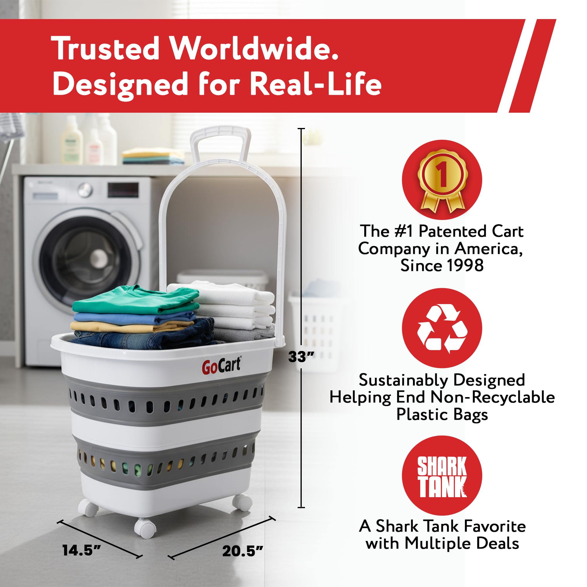 dbest Products Cesta Plegable para la Colada Gocart con Ruedas, Carrito de Compras, Plegable, Cesta de plástico, Asas para Ropa Sucia