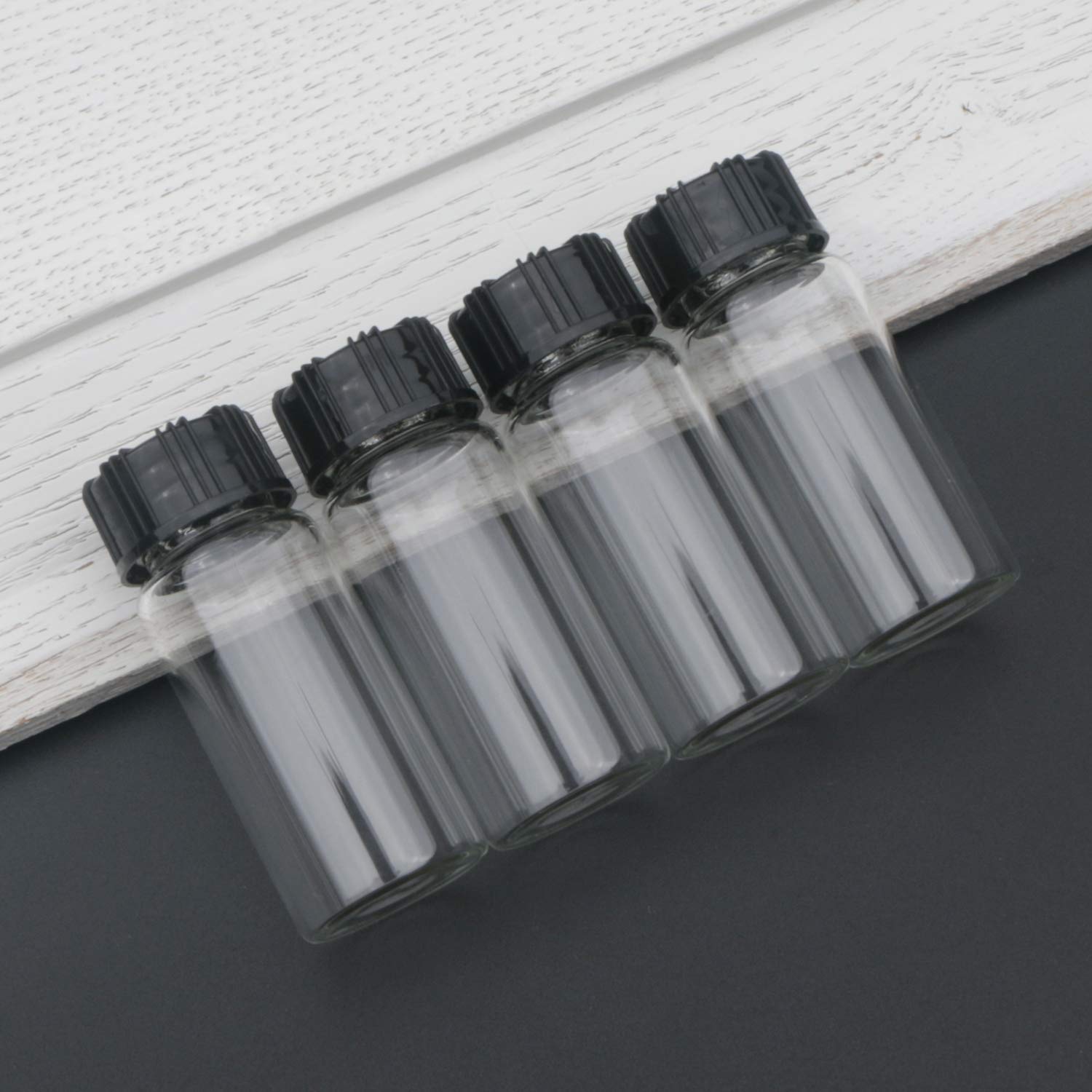 Packung mit 50, 10 ml Klarglasflaschen Schraubverschluss Leere Fläschchen Probe Schwarz Kunststoffverschluss