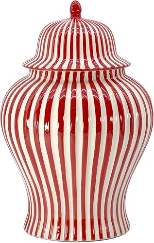 Galt International 18" Red Candy Stripe Ginger Jar w/Lid -