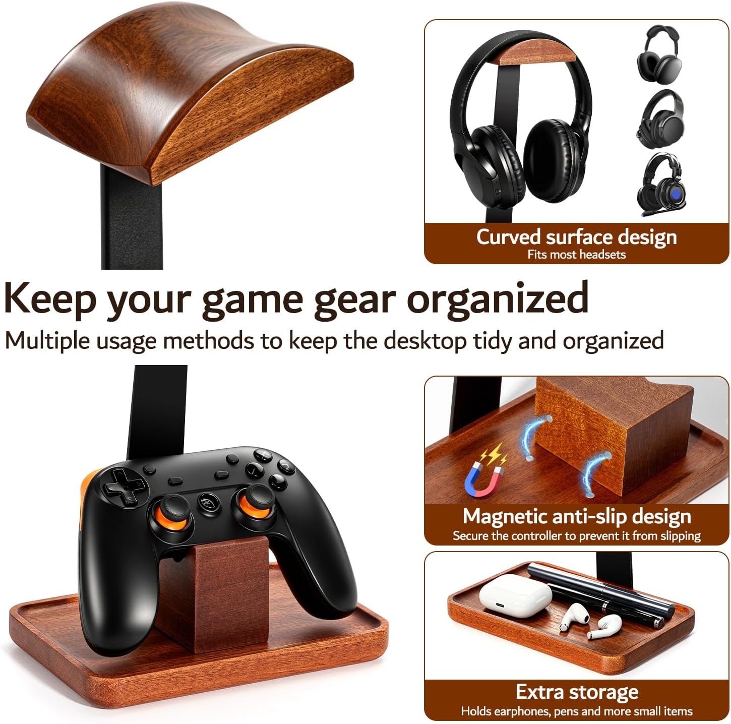 PC Game Headsets Stand with Gaming Controller Holder, Headphone Stand with Storage Base, Controller Stand Gift for Gamers, Gaming Accessories for Desk 6 71A6deAS+OL. AC SL1500