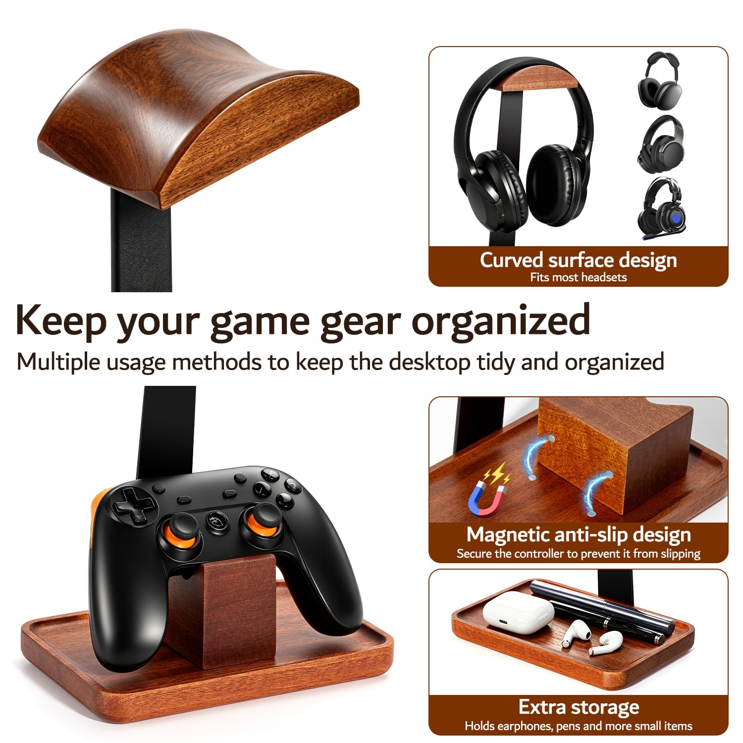 Soporte para auriculares con soporte para controlador de juegos, soporte para auriculares con base de almacenamiento, soporte para controlador, regalo para adolescentes, novios, hermanos y