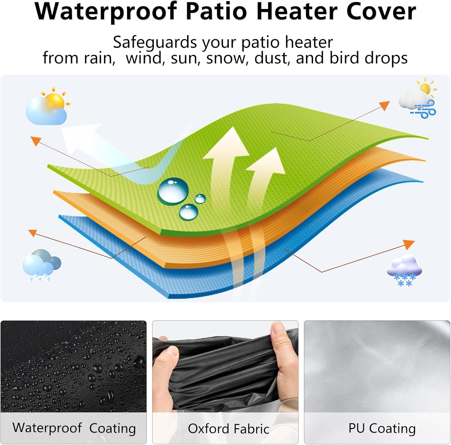 TheElves Patio Heater Cover Square, Outdoor Heater Covers Waterproof Heavy Duty Cover for Afterglow Tangkula DGleyisu Planika PATIOPIA Pamapic Propane Patio Heaters - Square: 18" x 62"