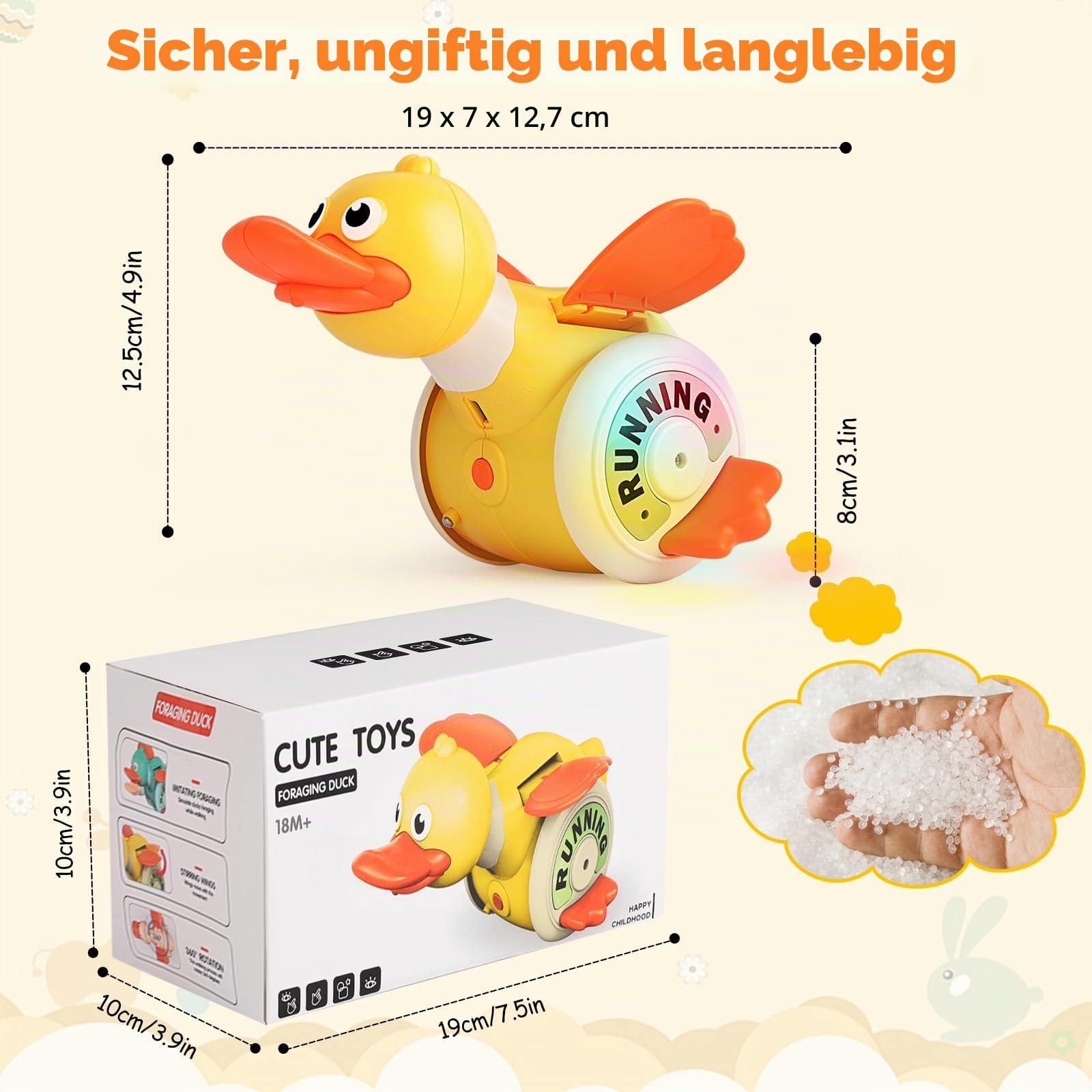Spielzeug Ente, geeignet für Babys ab 1 Jahr, mit Musiksteuerung, Tanz- und Lichtfunktionen, wiederaufladbar über USB, geeignet für Kinder von 6 Monaten bis 4 Jahren