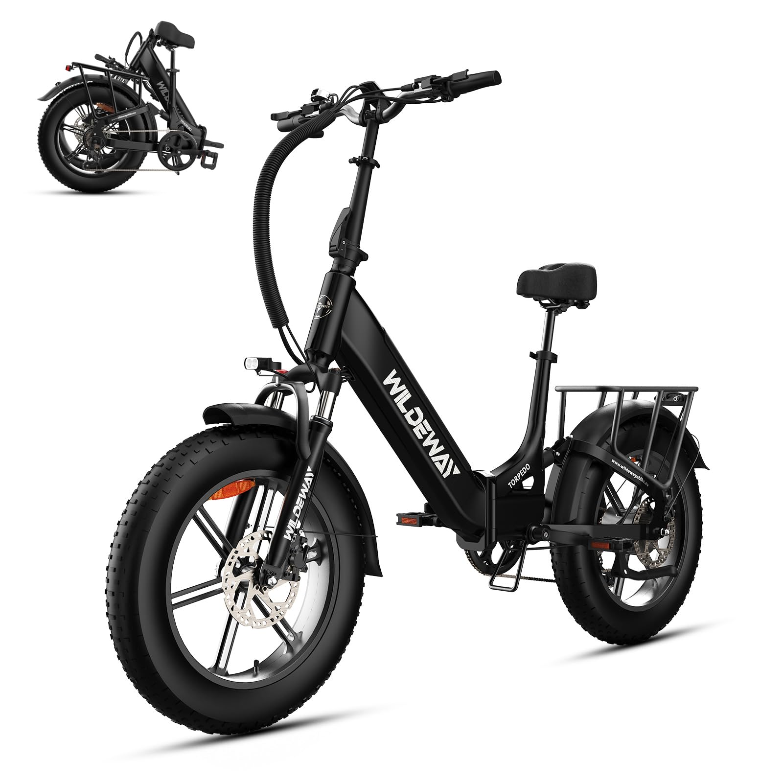 Vélo électrique pliable 20" Fat Bike 250 W, batterie amovible 48 V et 15 Ah, autonomie jusqu'à 90 km, changement de 7 vitesses, freins hydrauliques, vélo noir
