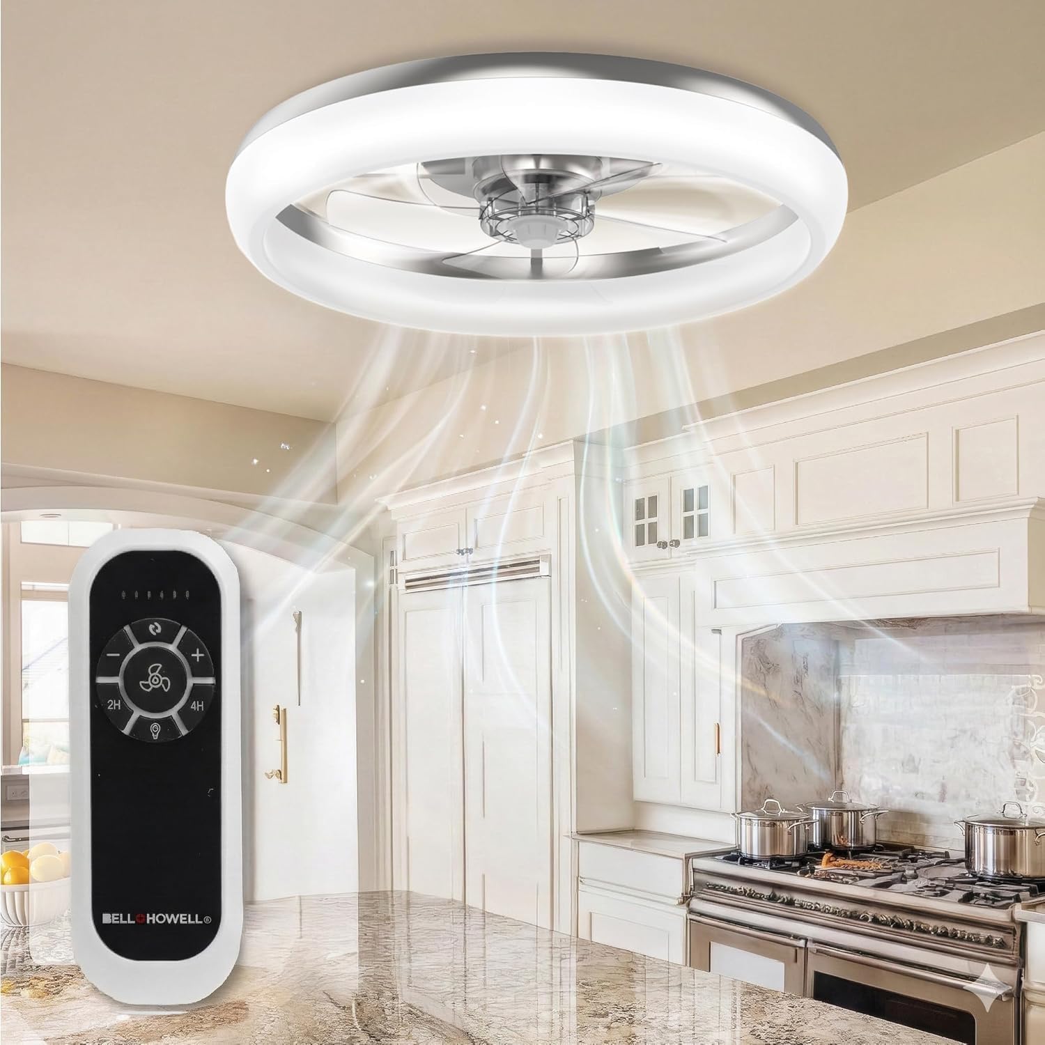 CannonX White 14” Fandelier Ceiling Fans with Lights and Remote, Low Profile Flush Mount Light Fixture Chandelier Fan for Bedroom, Kitchen, Reversible Motor with 6 Speeds, 3 CCT 3500K-5500K