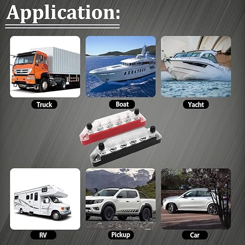 Miniatura 5 de (rojo + negro) Bloque de terminales de distribución de energía con cubierta con poste de 6 x 14 pulgadas (M6), barra de bus de batería de 12 V con