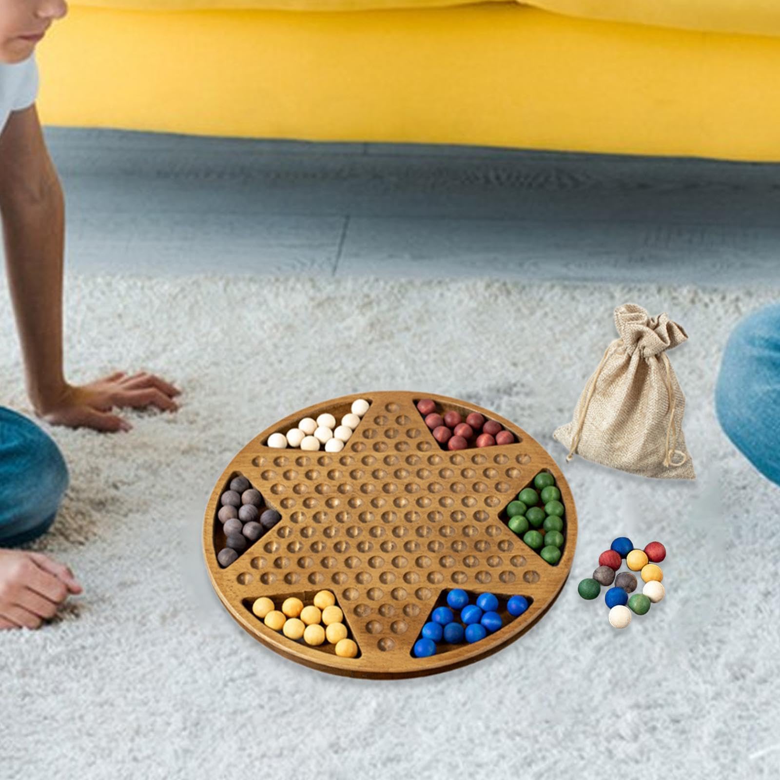 Damas Chinas Juego de Mesa de Estrategia Tradicional Incluye de Vidrio Tablero de Madera con Bolsa Adecuado para Interacción Familiar Y, Cuentas de Madera