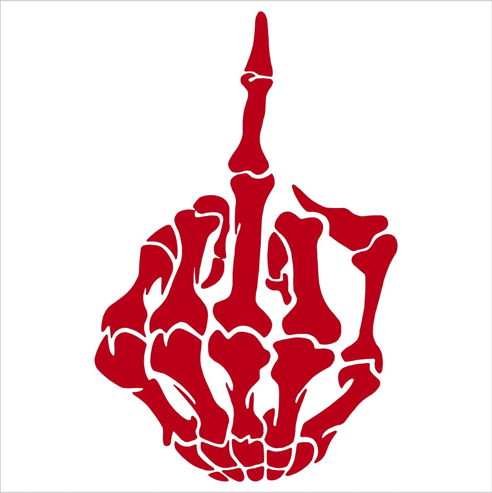 Skull Skeleton Bone Middle Finger Flipping Off Car Decal/Sticker (5", Red)
