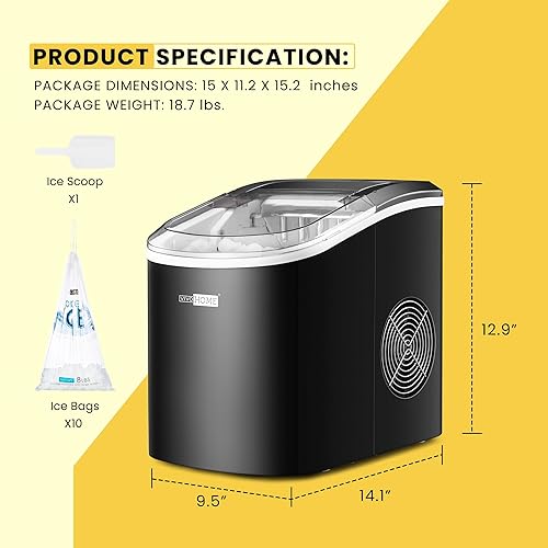 Miniatura 7 de VIVOHOME Máquina automática eléctrica portátil para hacer cubitos de hielo con cuchara de mano, 10 bolsas de hielo y función de autolimpieza, 27