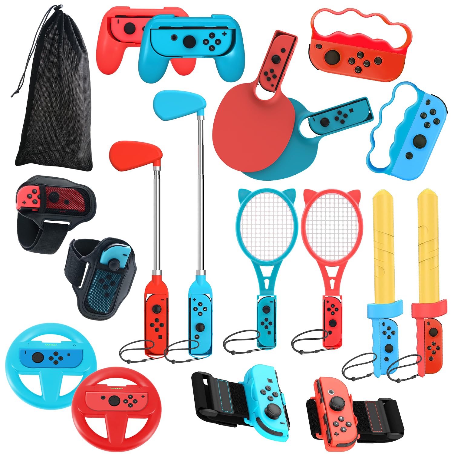 Switch Sports Accessories Bundle Set,Yakiter 19 in 1 Family Party Pack Game Accessories Kit for Nintendo Switch Sports
