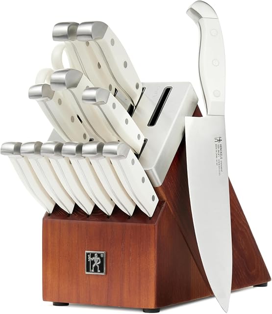 HENCKELS Statement 14 Piece Serrated Self-Sharpening Knife Block Set, White - Razor Sharp, Durable, Professional Chef's Knife Set