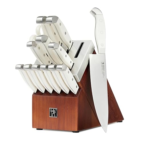 HENCKELS Statement 14 Piece Serrated Self-Sharpening Knife Block Set, White - Razor Sharp, Durable, Professional Chef's Knife Set