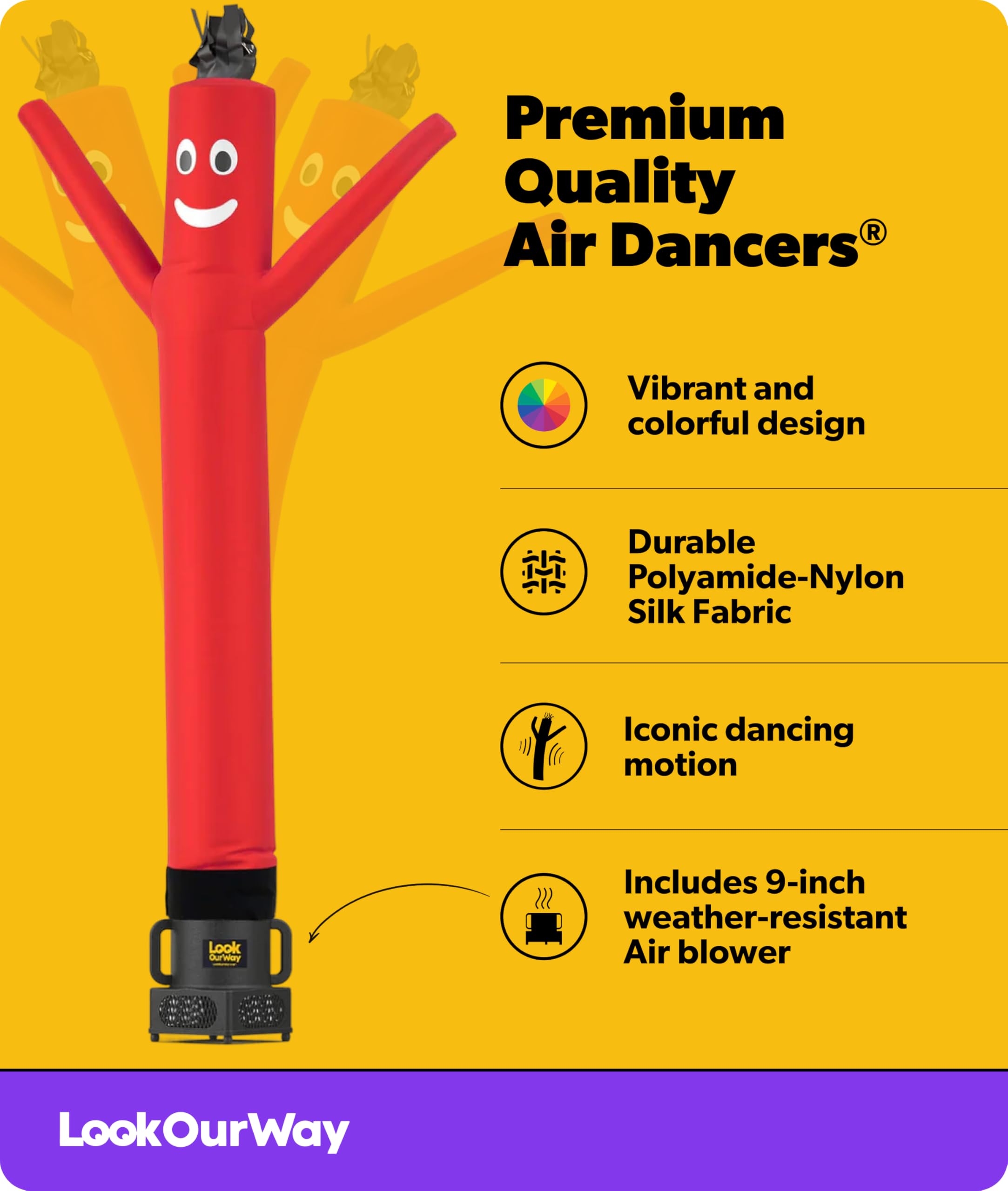 LookOurWay Air Dancers Wacky Winkender aufblasbarer Schlauch, 2,1 m hoch, aufblasbar, Werbung, winkender Mann mit Himmelstanzer-Gebläse, Rot