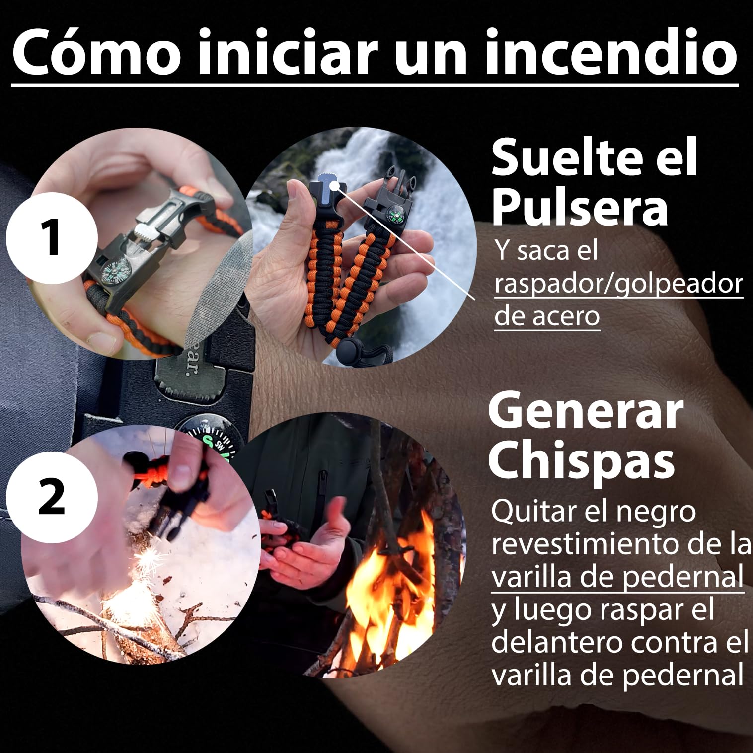 aZengear Pulsera de Supervivencia Paracord (Par) Iniciador de Fuego de Ferrocerio, Silbato, Brújula, Mini Sierra, Cuerda de Rescate Fuerte, Tamaño de Banda Ajustable, Camping, Kit de Emergencia