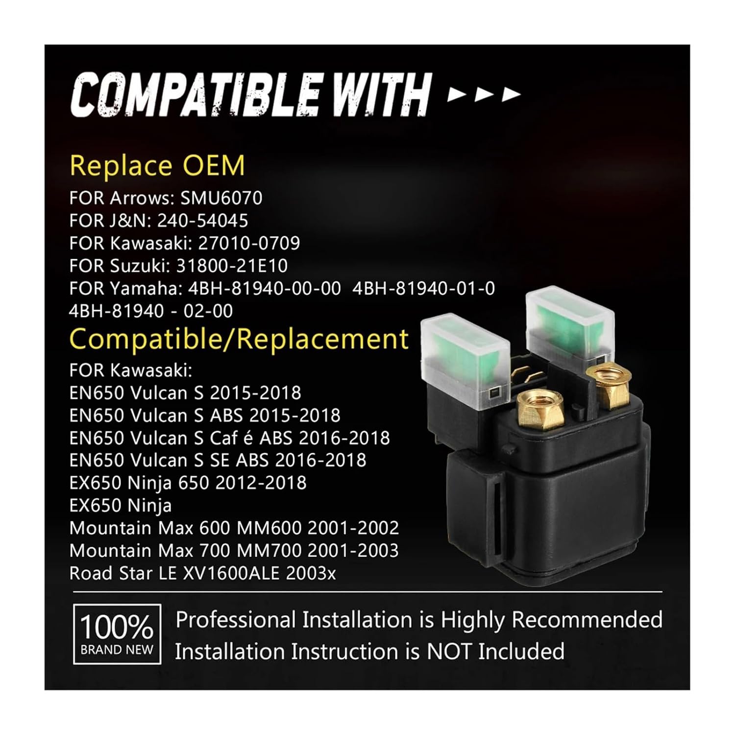Starter Solenoid Relay 12V Professional Motor Sturdy Motorbike Reusable for Car Auto