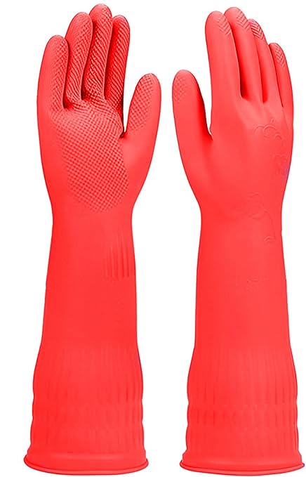 STYLERA Reusable Latex Rubber Lined Hand Gloves for Kitchen Dishwashing During Winters, Painting, Gardening, Pet Care Elbow Length, Wet and Dry Gloves (Red, Pack of 1 Pair)