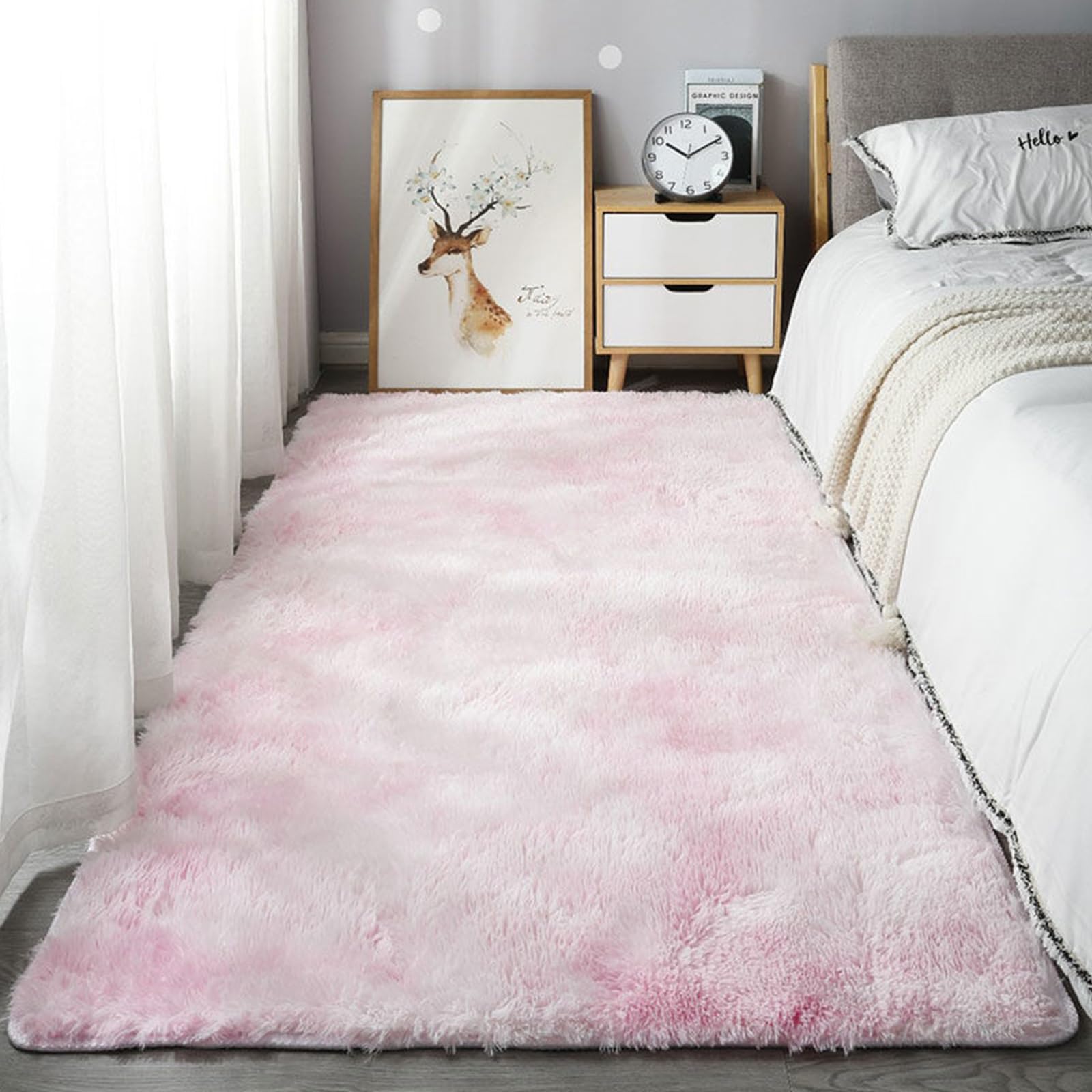 Tapis salon shaggy pour chambre ambiance cosy rose peluche 205x325 cm