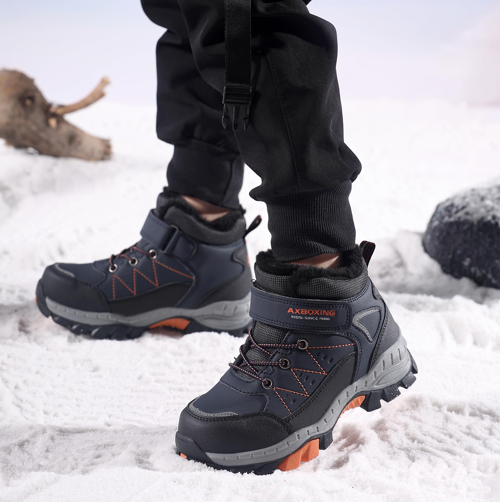 TARELO Winterschuhe Kinder rutschfeste Winterstiefel Mid Schneestiefel Jungen Unisex Gefütterte Wanderschuhe 32-39 (Blau,38)