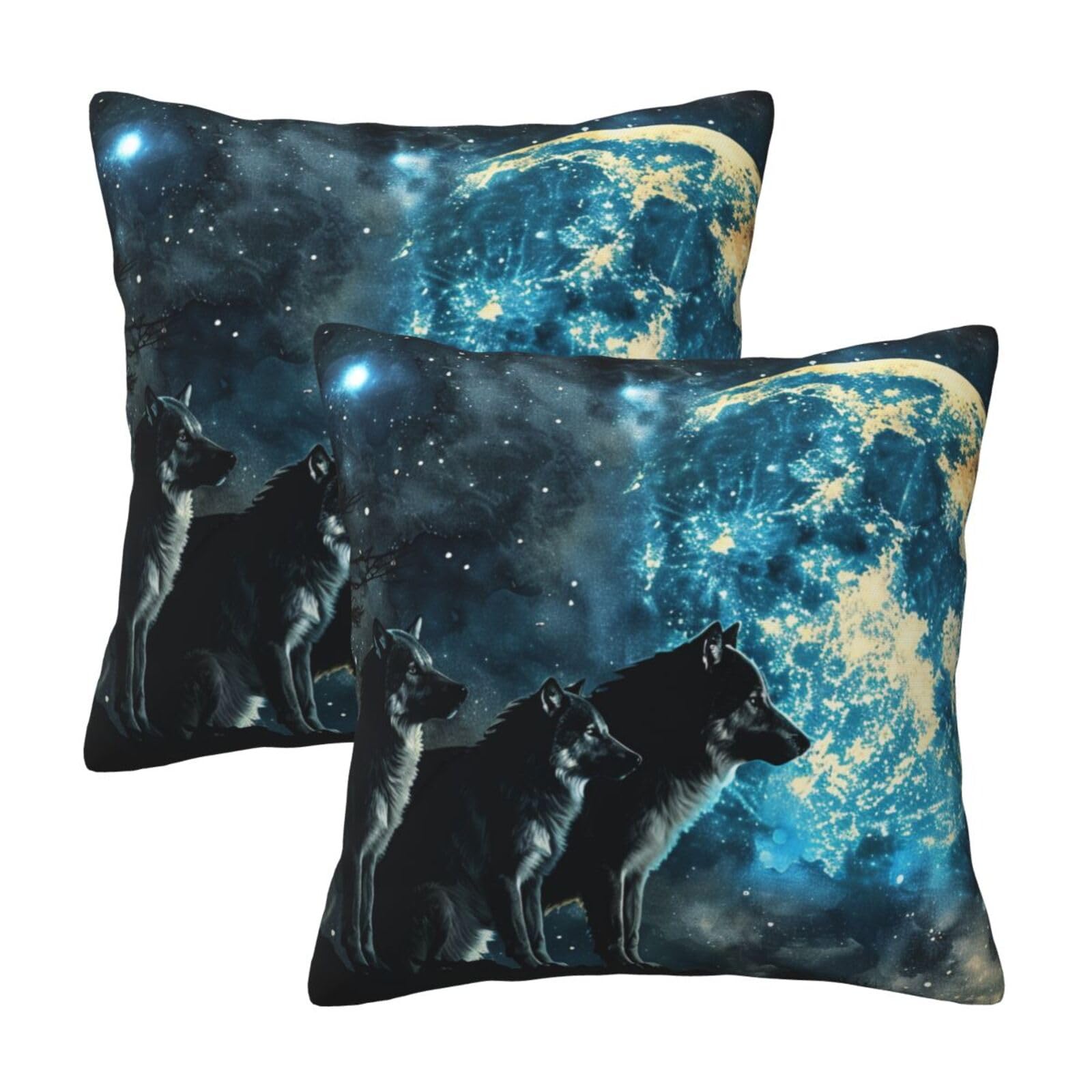 Wolfs Throw Pillow Cases 2 Pack Square Pillowcases Soft Pillow Protectors for Couch Livingroom Sofa Bed Office Car,45x45 CM