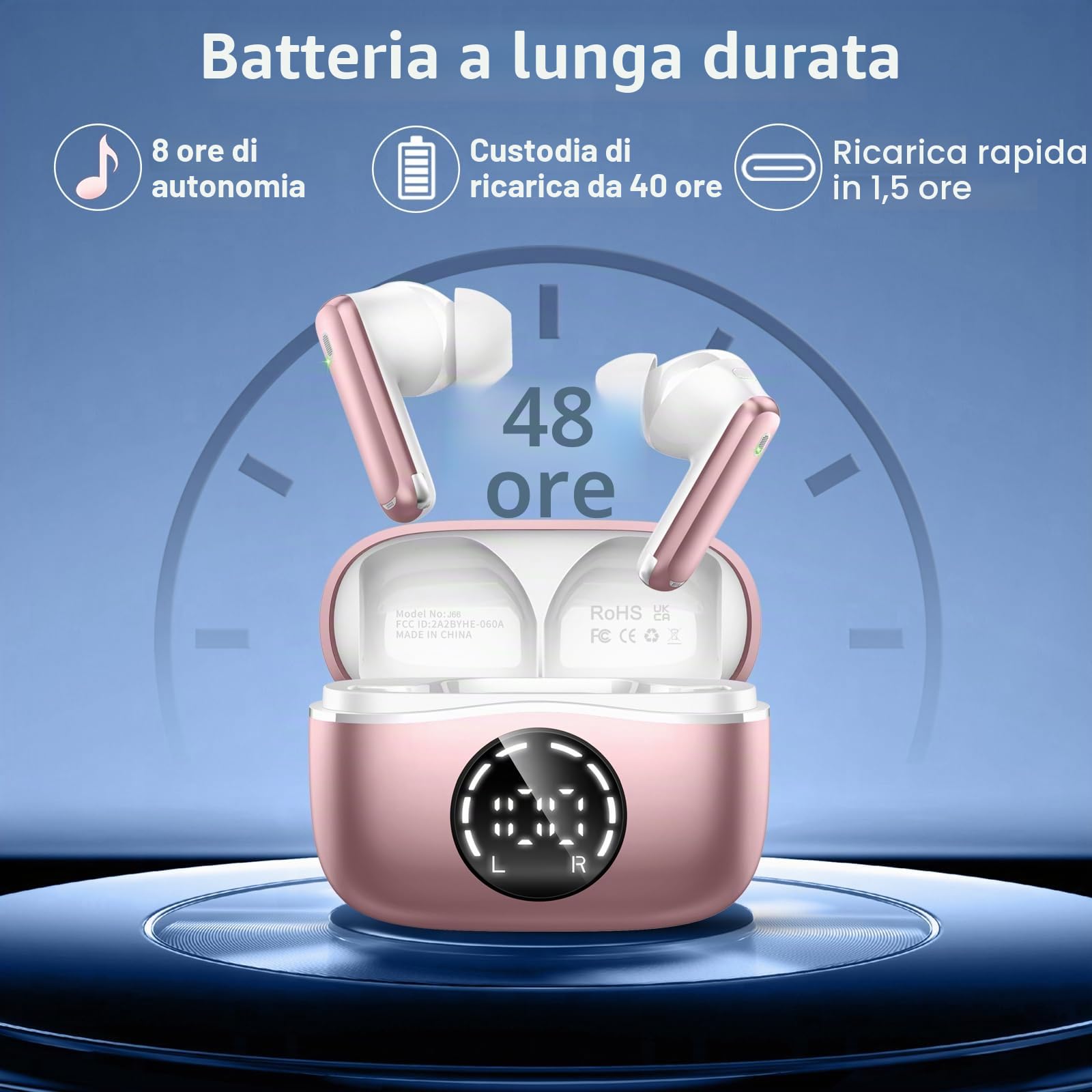 2026 Cuffie Bluetooth 5.4, Durata 50 Ore Cuffiette In Ear, Auricolari Bluetooth Stereo HiFi Con 4 ENC Microfoni Anti-Rumore, Impermeabili IP7 Cuffie Senza Fili, Cuffiette Touch Control, LED-Display