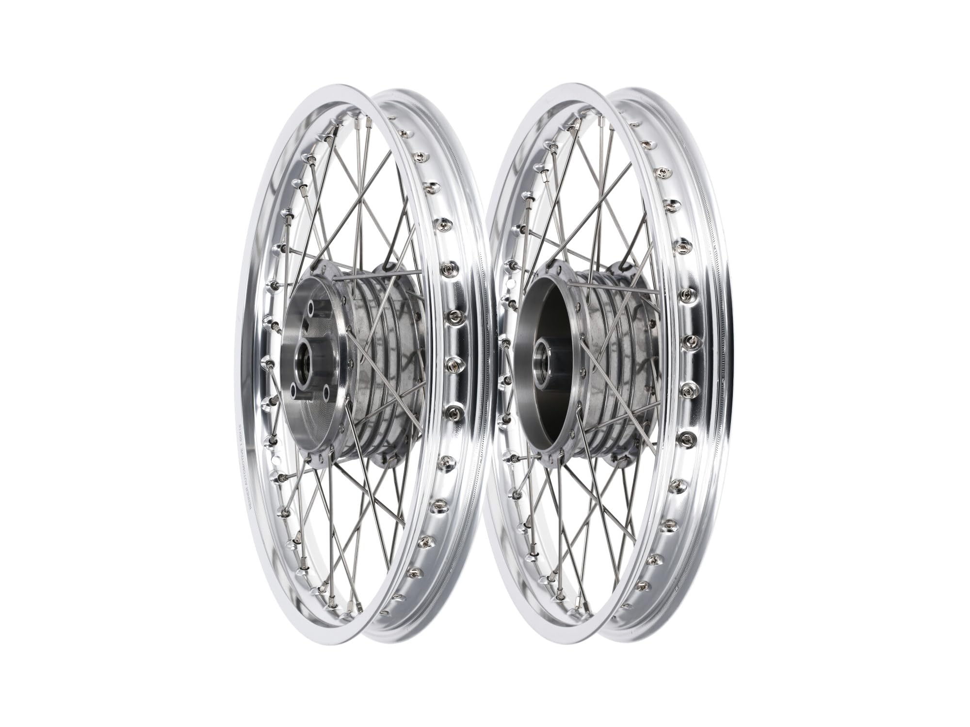 Set: 2x Speichenrad 1,5 x 16" Alufelge poliert + Edelstahlspeichen - für Si