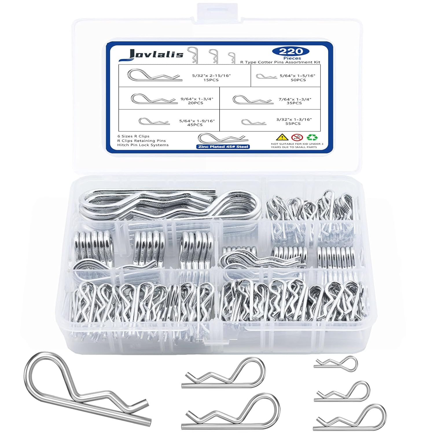 620 pcs Cotter Pins Assortment Kit, Hairpin Cotter Pins & R Clips Assortment Kit, 12 Sizes for Hitch Pin Lock Systems, Zinc-Plated Cotter Pin Kit