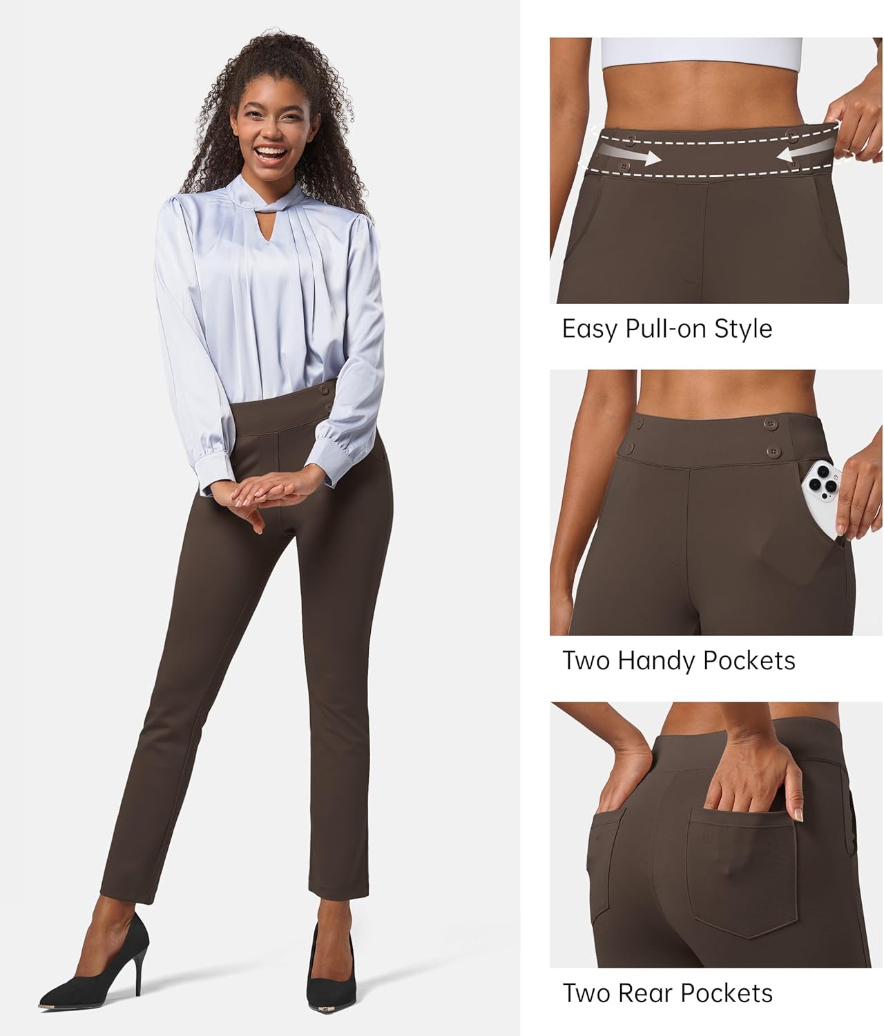 Willit Women's Yoga Dress Pants Stretch Business Work Casual Pants High Waisted Cropped Office Pants 27" - Image 5