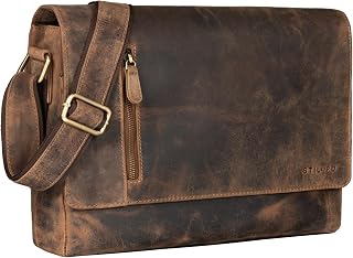 Davis Sac Messenger en Cuir 13 Pouces | Sac Vintage Hommes Femmes | Sac à Bandoulière Bureau | Sacoche en Cuir Véritable Couleur:Marron - Moscato
