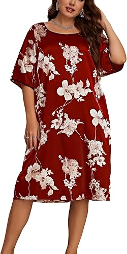 NYXBLOOM Women'S Satin Nightgowns & Sleepshirts Flower House Dresses Plus Size（U