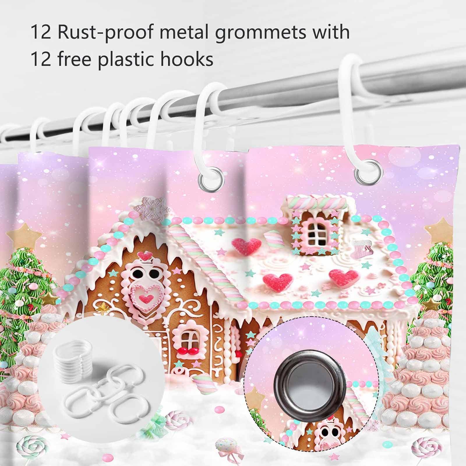 Duschvorhang Mit Weihnachts-Lebkuchenhaus-Motiv – 180x180 Cm, Wasserdicht, Mit 12 Haken
